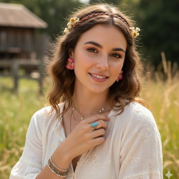 🌿Gorgeous Women's Flower Earrings Coral Color- Just Beautiful! - Picture 8 of 11